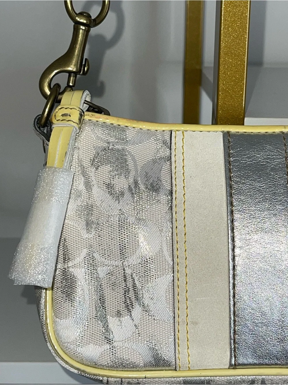 Coach Metallic Silver Signature Demi Bag